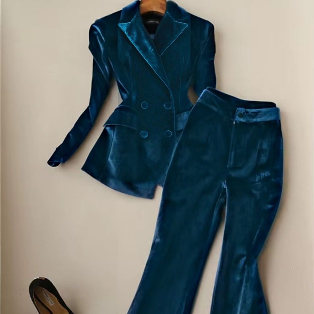 Women's Velvet Pantsuit Jacket Women Fashion Long Sleeve - Picture 1 of 11